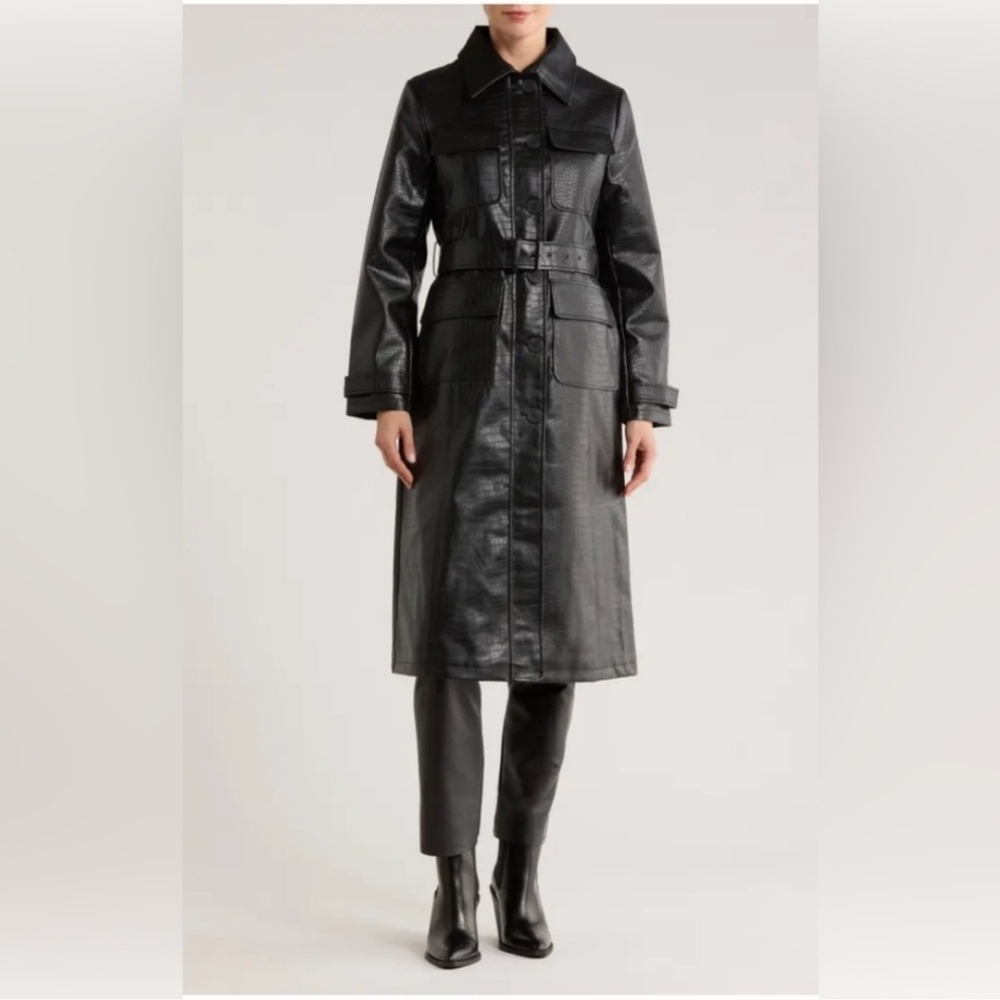 Jason Wu Black Faux Leather Trench Coat